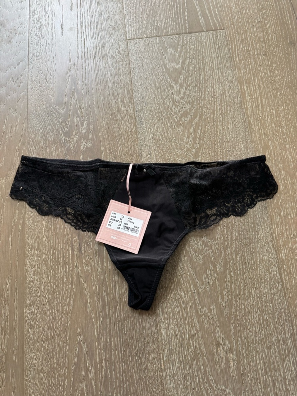 Panache Ana Black Lace-Trim Thong Panty